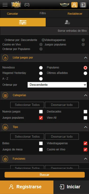 El casino Videoslots tiene una fantástica herramienta de filtrado de juegos.