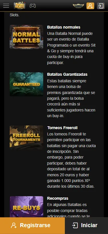 Existen torneos de slots programados a ciertas horas con diferentes reglas.
