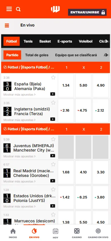 Podemos encontrar diferentes deportes, entre ellos los esports para hacer apuestas deportivas.