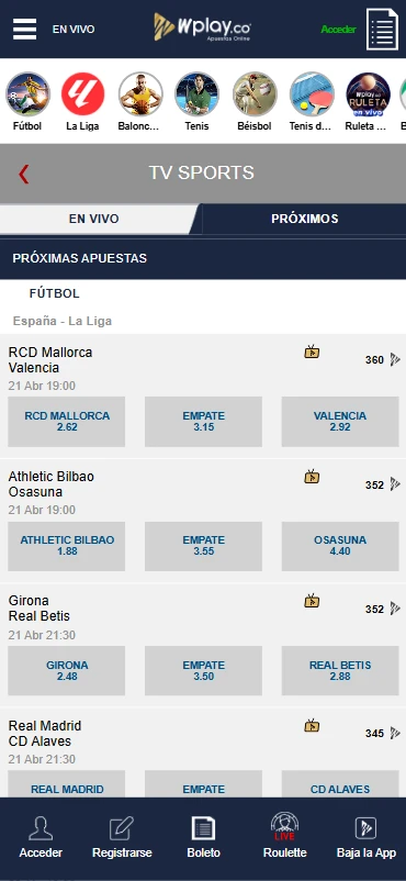 transmisión en vivo apuestas wplay.co