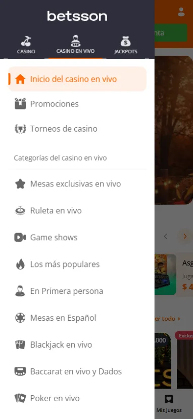 El menú lateral de la app móvil permite una navegación rápida por sus categorías y secciones.