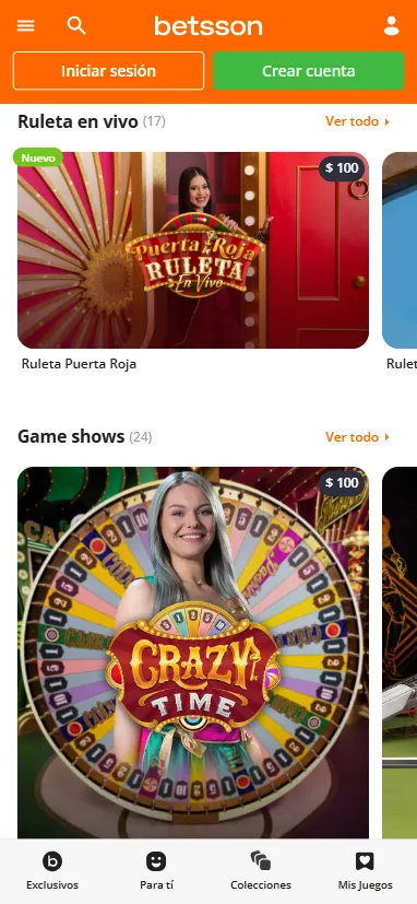 El casino online Betsson se divide en apuestas deportivas, en directo, casino, casino en vivo y jackpots junto a otras categorías.