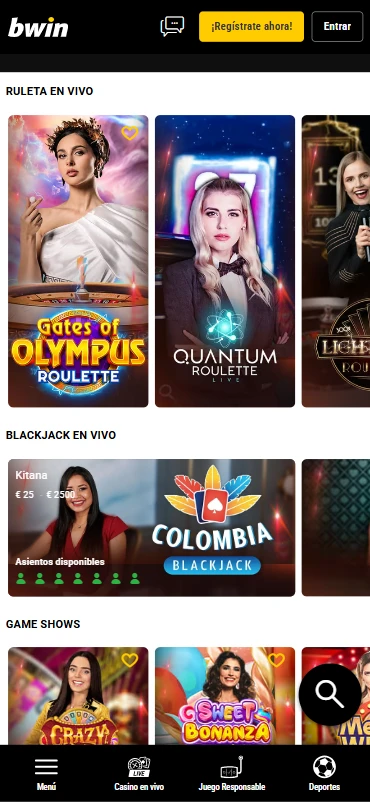 ruleta y blackjack en vivo bwin.co