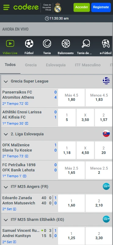 apuestas en vivo y streaming en codere