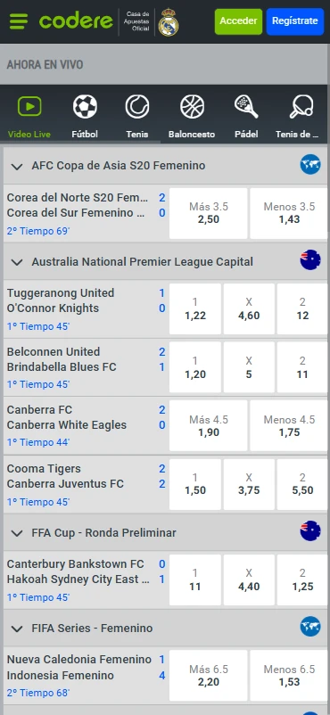 apuestas en vivo streaming codere colombia