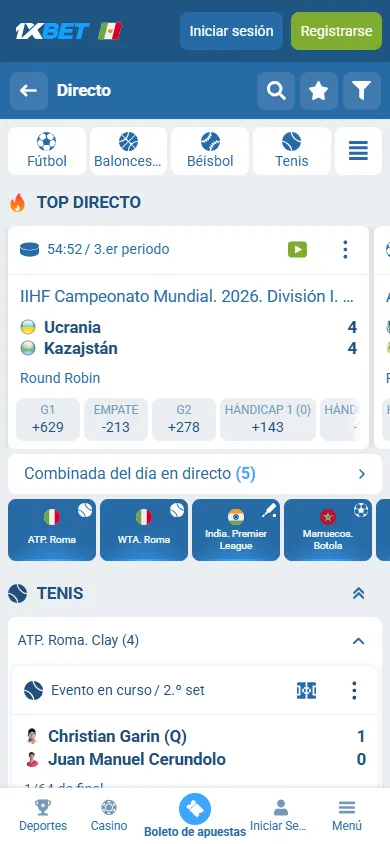 Página de inicio de 1xBet México con casino, bonos y apuestas deportivas.