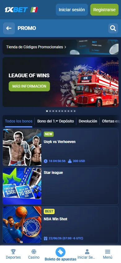 1. Promociones Alt: Página de promociones y bonos de 1xBet México.
