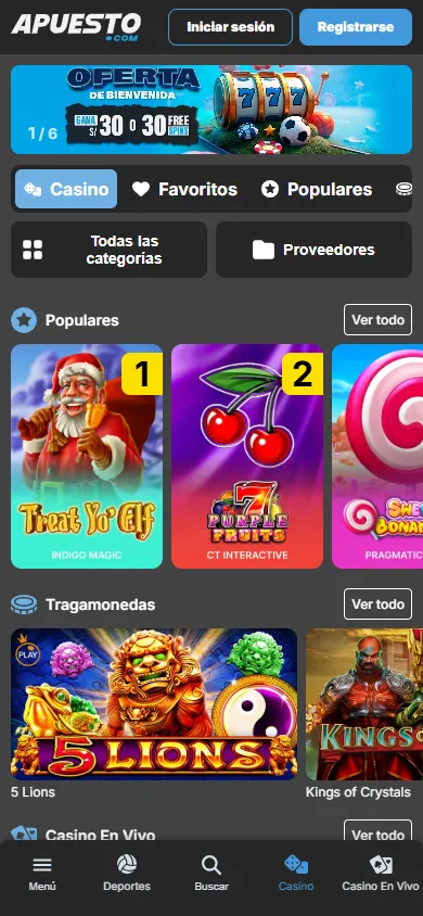 Bono de bienvenida de Apuesto.com: S/30 o 30 Free Spins
