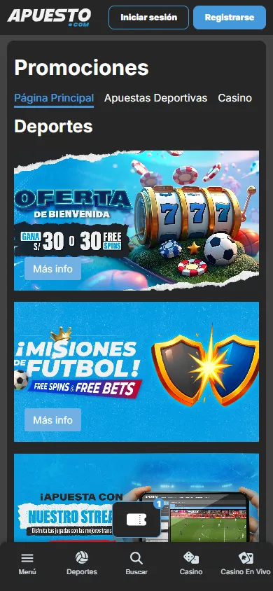 Promociones activas en Apuesto.com.