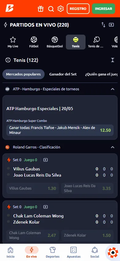 La experiencia en vivo de Betano va más allá de las cuotas: incluye visualización de cancha con seguimiento punto a punto, estadísticas del partido, opción de stream y Bet Builder para construir apuestas personalizadas dentro del mismo encuentro.