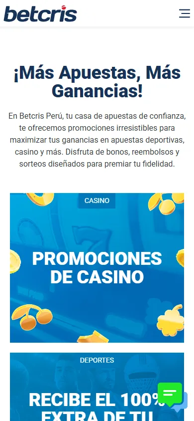 Promociones de casino y deportes en Betcris Perú.