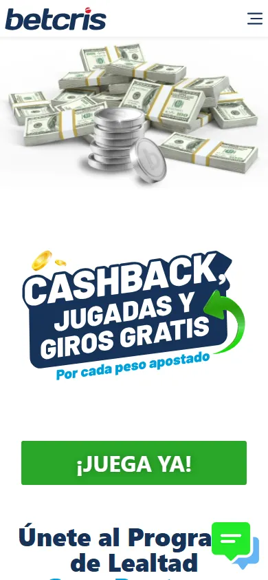 Programa de lealtad de Betcris.mx con cashback, jugadas y giros gratis por cada peso apostado.