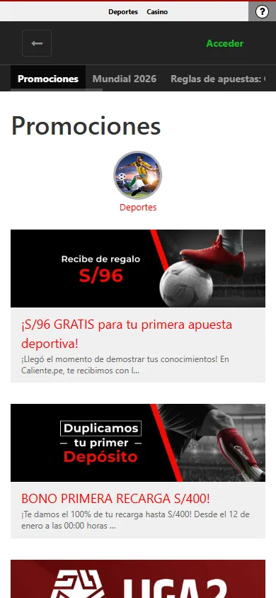 Promociones de Caliente Perú.