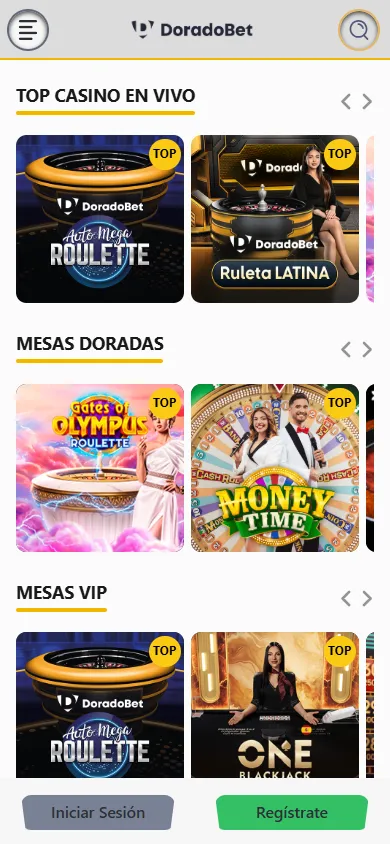 Casino en vivo DoradoBet con ruleta exclusiva, Mesas Doradas y Mesas VIP.