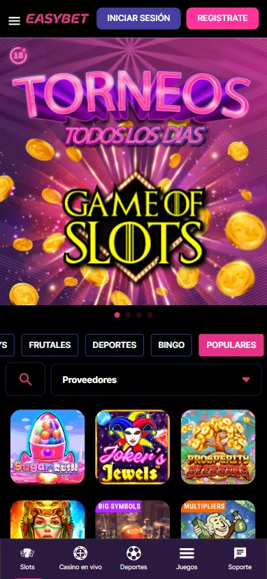 EasyBet no tiene aplicación móvil, pero está construido con un diseño responsive y por tanto es una web mobile-first.