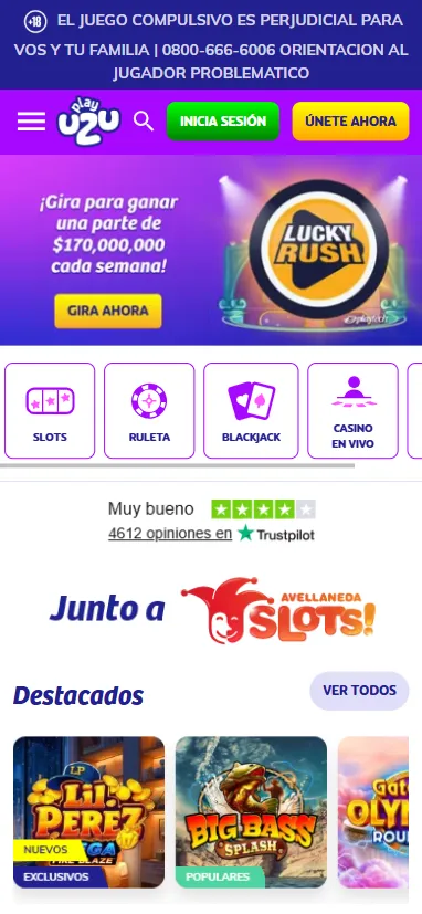 Las categorías se dividen entre los juegos de casino más populares.