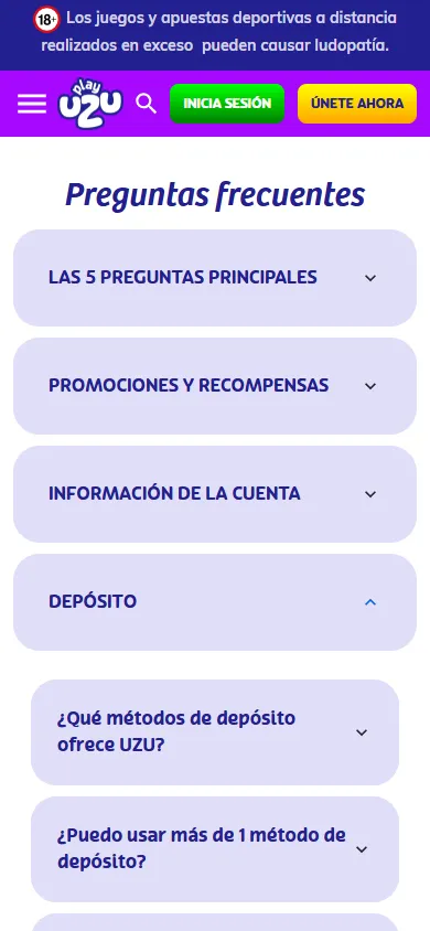 Preguntas frecuentes sobre depósitos en PlayUZU Perú.