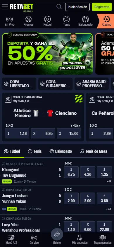 Pantalla de inicio de Retabet Perú.