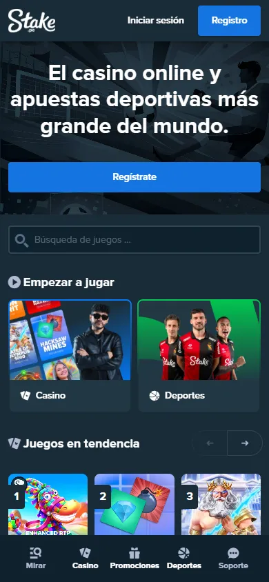 Página de inicio de Stake Perú.