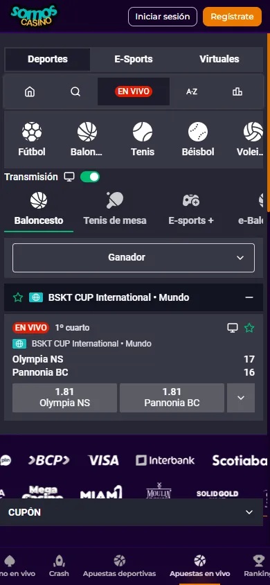 Apuestas en vivo en SomosCasino con baloncesto, tenis de mesa y eSports.