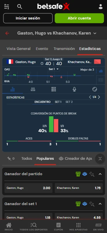 betsafe perú tenis en vivo apuestas