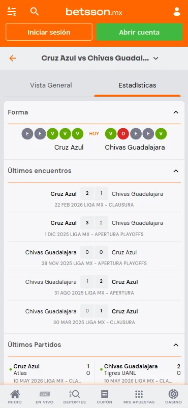 h2h apuestas fútbol betsson estadísticas