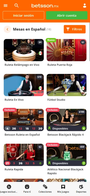 casino en vivo mesas en español betsson mexico