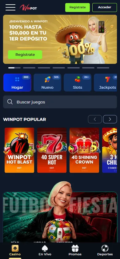 Lobby del casino online de Winpot.mx en versión móvil