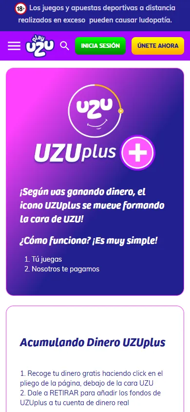 Sistema de recompensas UZUplus en PlayUZU casino.