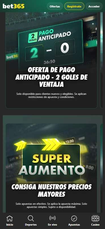 Bet365.pe super aumento pago anticipado apuestas