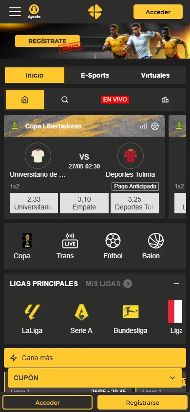 Apuestas deportivas en MiCasino Perú con Copa Libertadores en vivo.