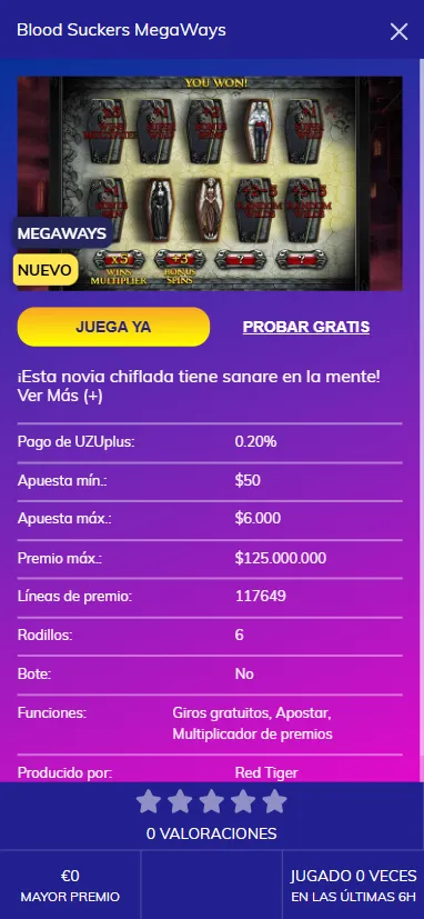 Cada juego de slot, ruleta y otros ofrecen una ficha técnica.