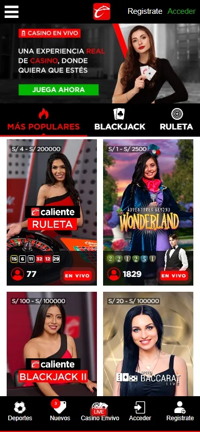 Casino en vivo de Caliente Perú.