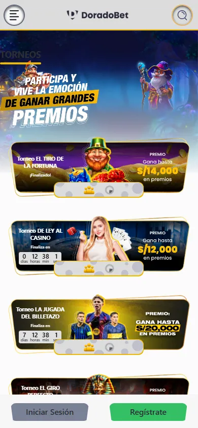 Torneos DoradoBet con premios de hasta S/20,000 en casino y slots.