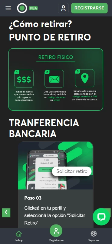 opciones retiro sports.bet.ar presencial transferencia