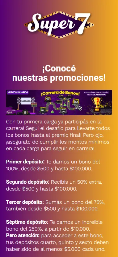 El bono de bienvenida ofrece recargas extra con tus primeros 7 depósitos.