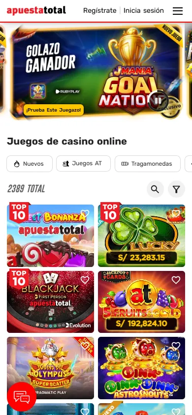 Lobby de casino online de Apuesta Total con más de 2.380 slots.