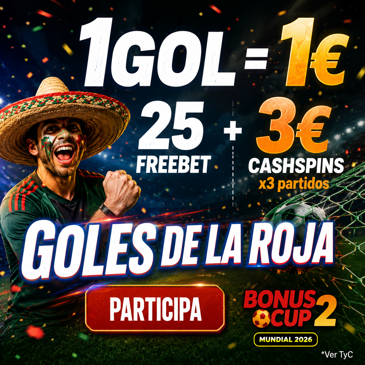 Consigue 1€ en Freebet por cada gol de España en el Mundial 2026