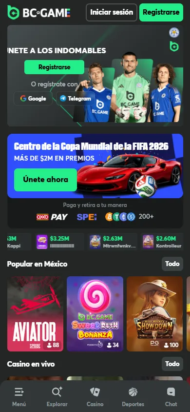 Página de inicio de BC.Game en México.