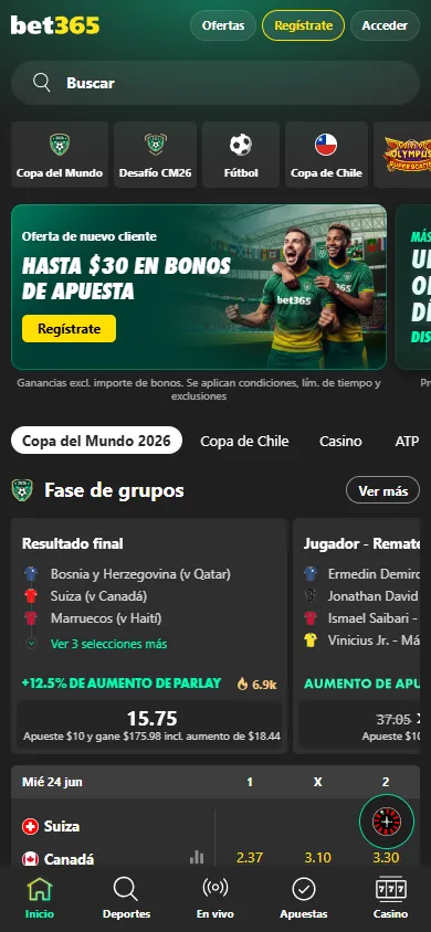 Home de bienvenida con bono por primer depósito y acceso a apuestas deportivas.