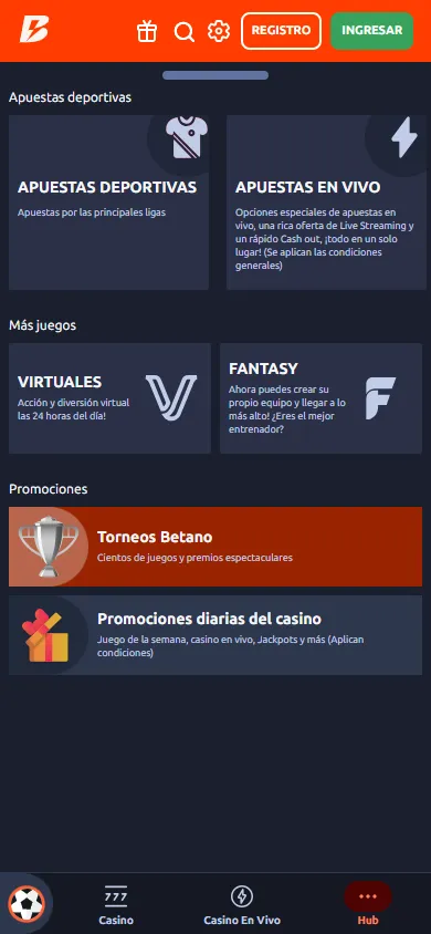 Apuestas virtuales y fantasy Betano.