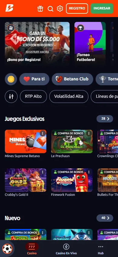 Casino online Betano juegos exclusivos.