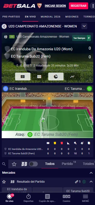 Partido de fútbol femenino en directo con estadísticas en Betsala.