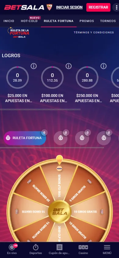 uleta Fortuna de Betsala con premios y giros gratis por nivel de apuestas.