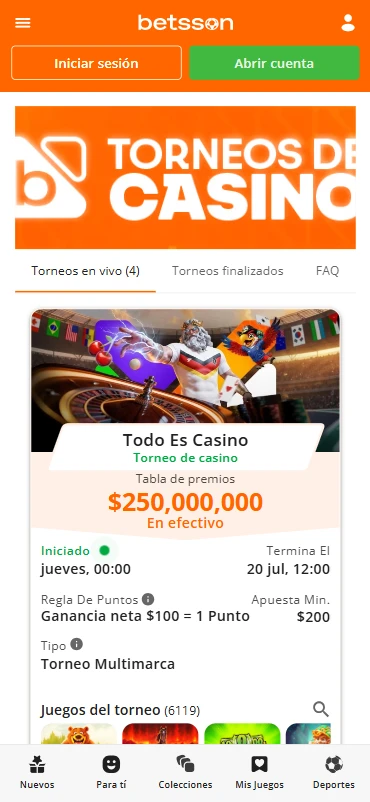 torneos de casino en línea betsson chile