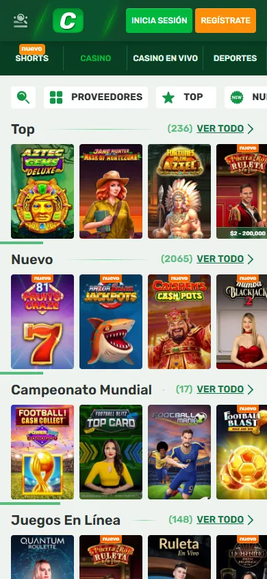 Lobby casino online Campobet México con más de 2000 slots y ruletas.