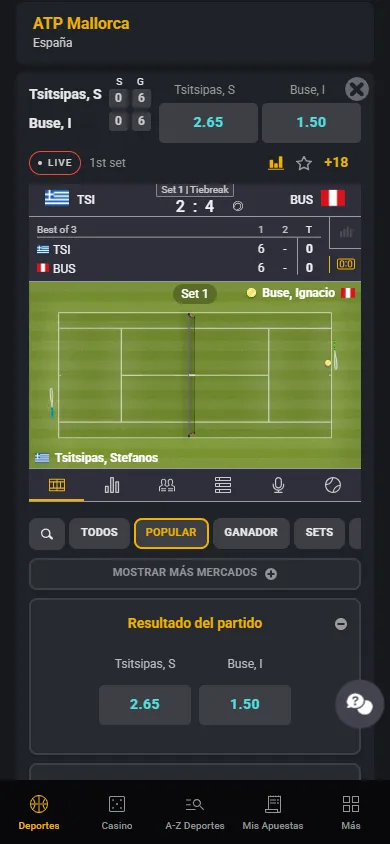 Apuestas en vivo tenis Coolbet.