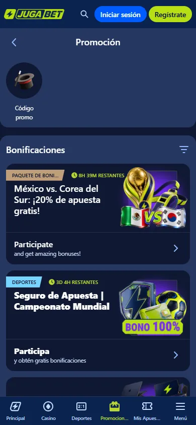 Promociones deportivas de Jugabet ligadas al Mundial 2026.
