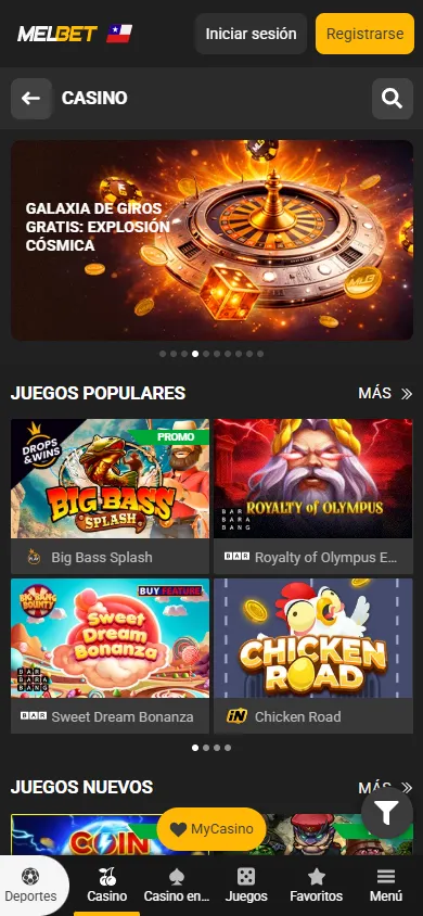Catálogo de tragamonedas populares en el casino online de MelBet Chile.