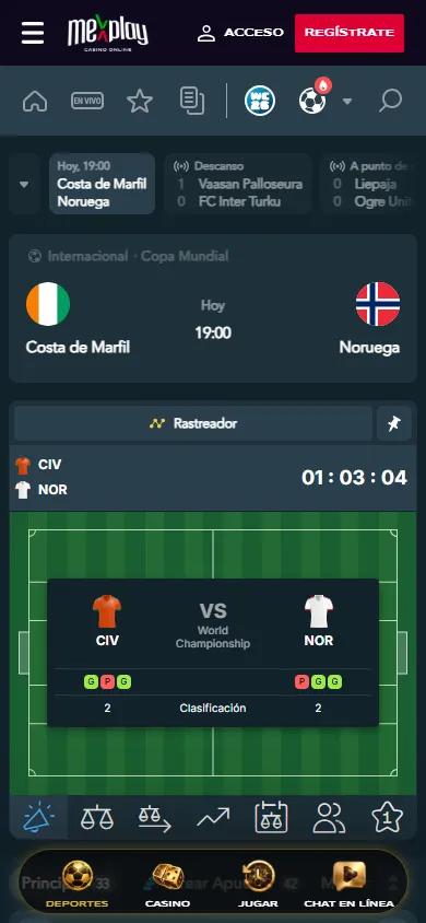 Apuestas en vivo Costa de Marfil vs Noruega.
